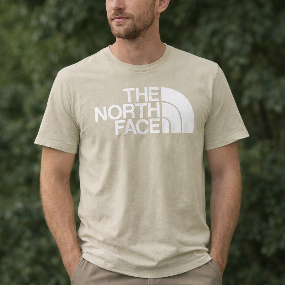 The North Face Half Dome Logo T-Shirt Mens S Tan Graphic Short Sleeve Tee Hiking